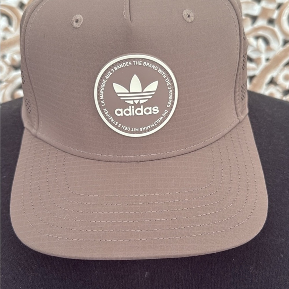 adidas Taupe Brown Trucker Hat with Trefoil Patch